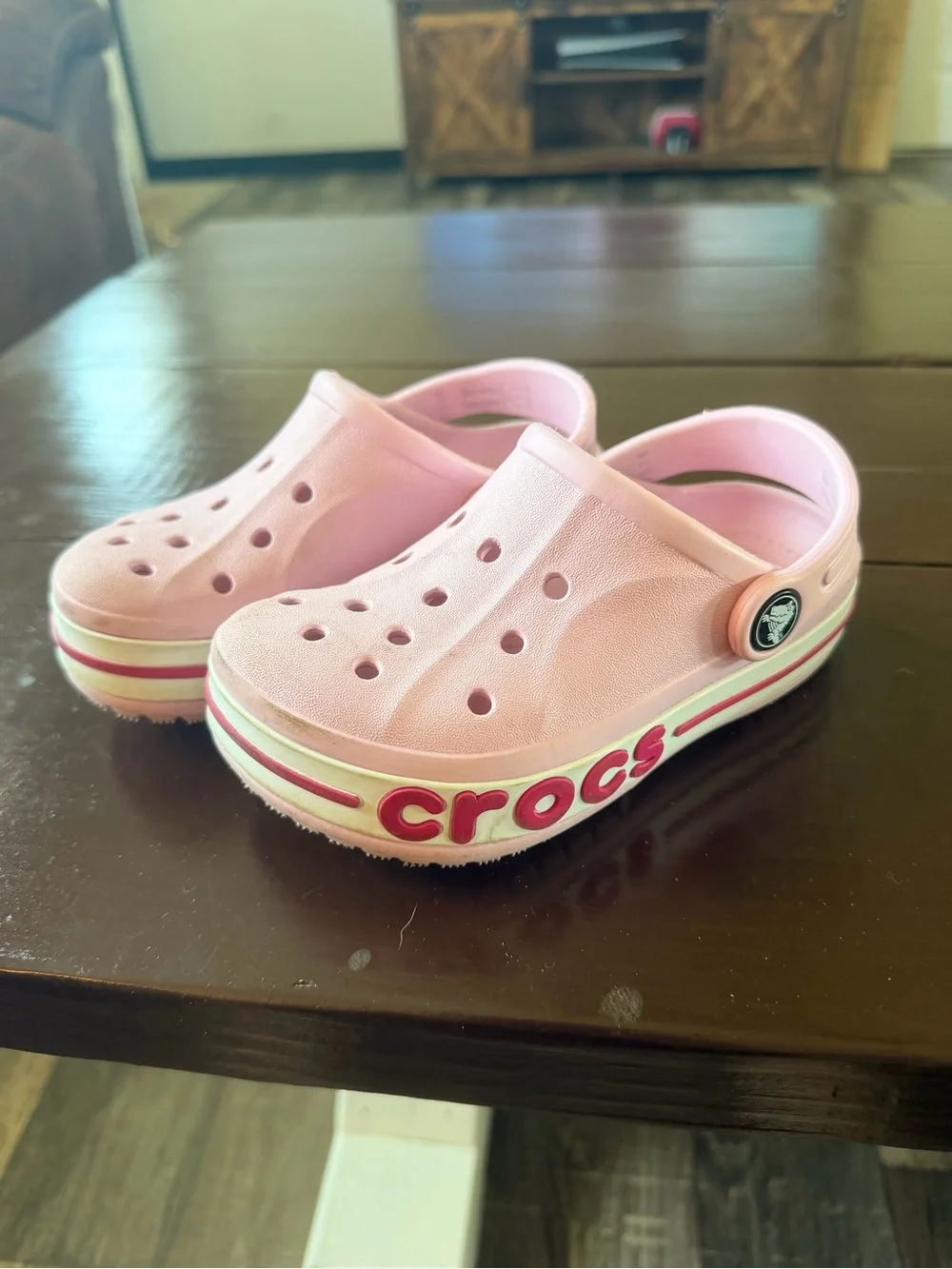 CROCS Kids Classic Clog in Light Pink with White & Red Accents